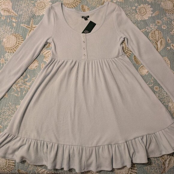 WILD FABLE Long Sleeve Waffle Knit BABYDOLL DRESS ~ Tea Cup Blue LARGE ~ NWT - Picture 1 of 7